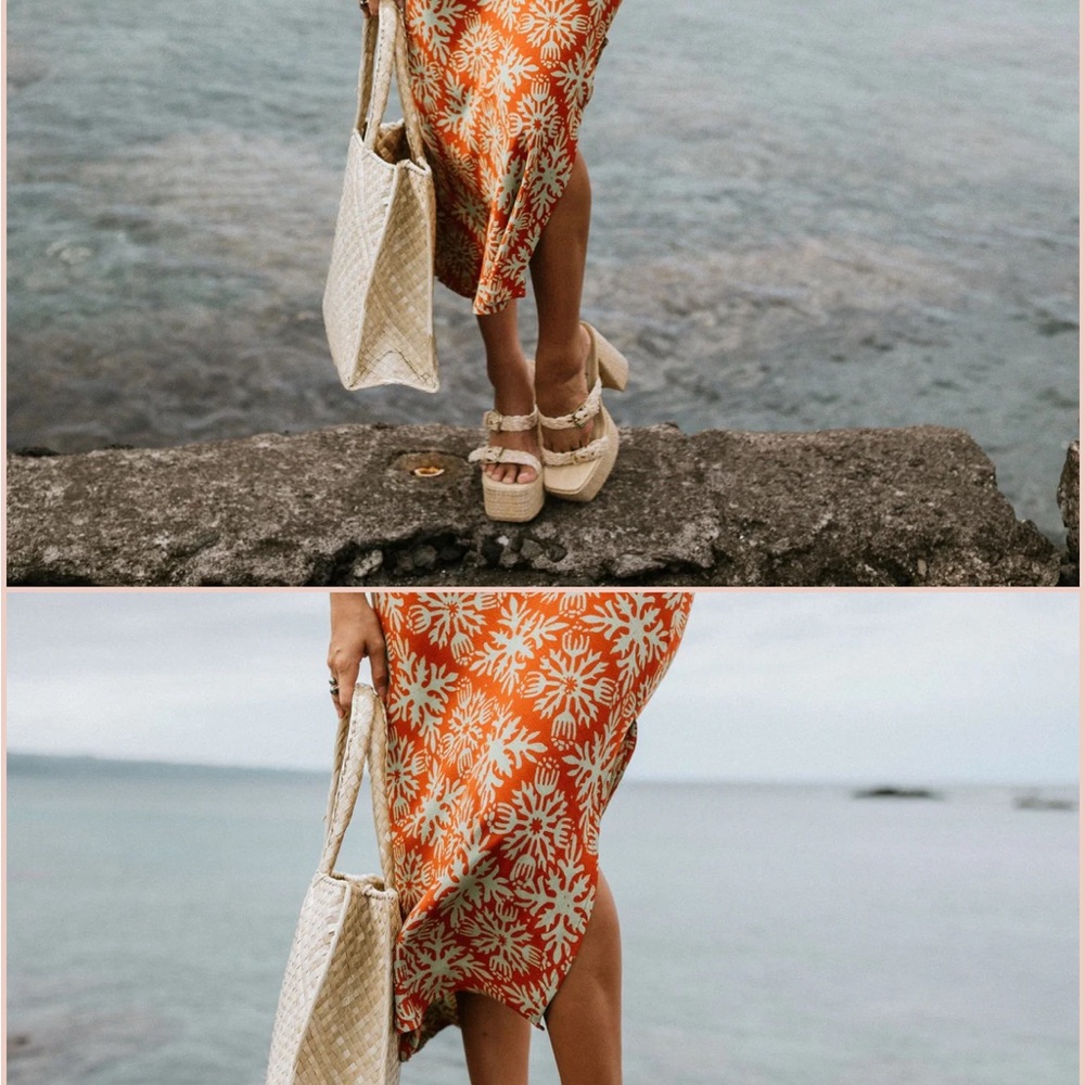 Orange Floral Midi Skirt